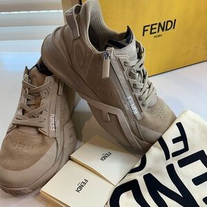 Fendi Women’s Beige Sneakers with Logo Detail size 42